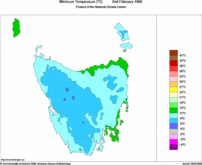 Daily minimum temperature for Tasmania
