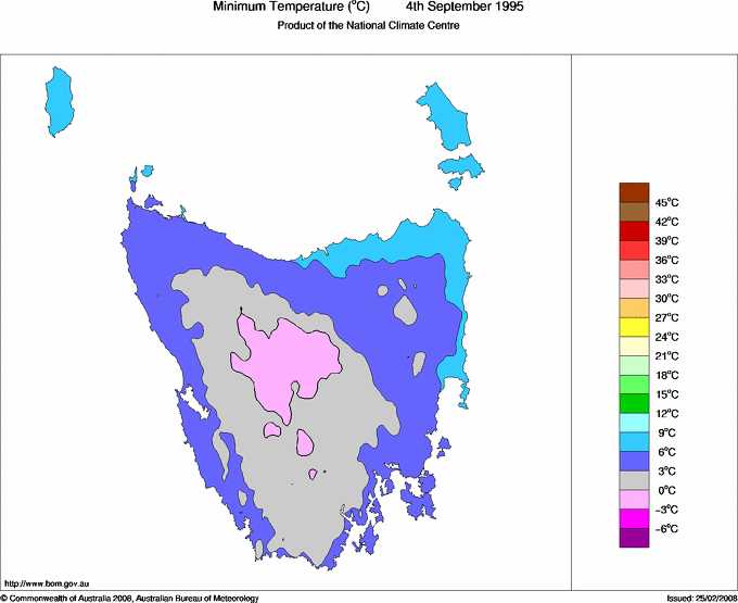 Daily minimum temperature for Tasmania