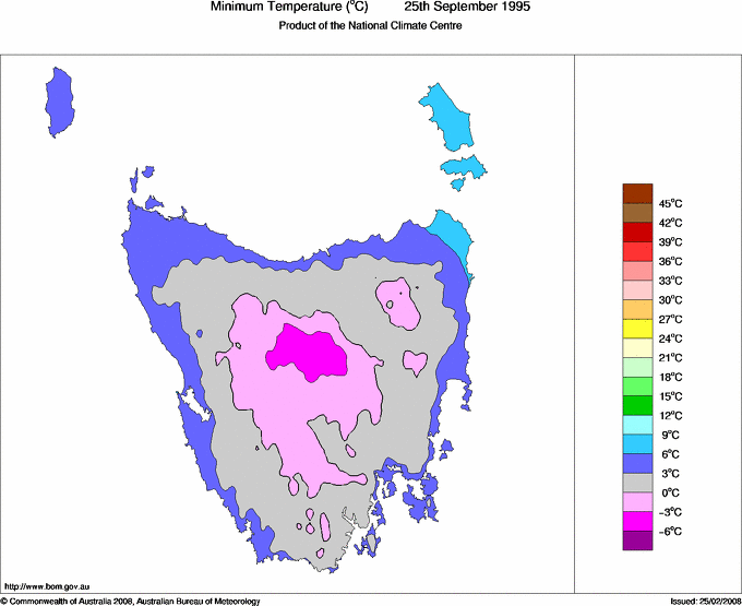 Daily minimum temperature for Tasmania