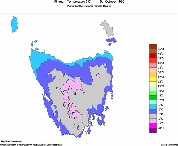 Daily minimum temperature for Tasmania