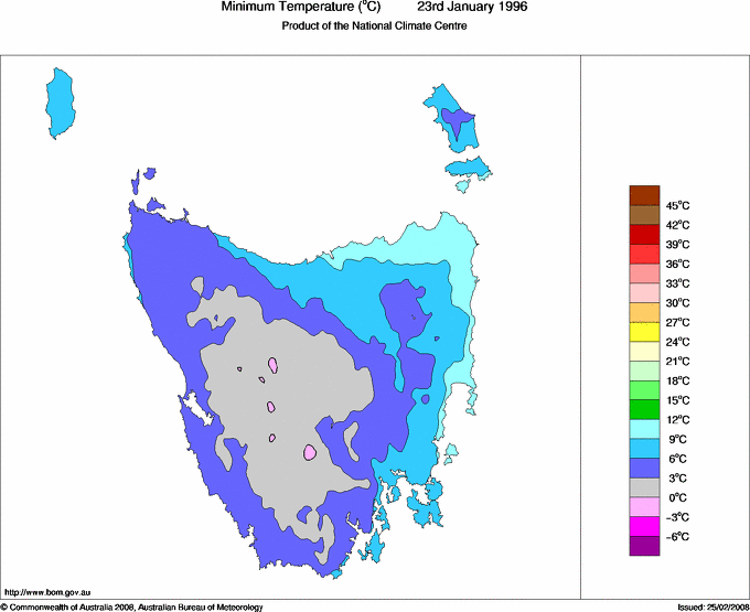Daily minimum temperature for Tasmania