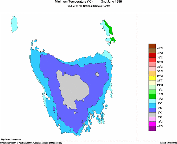 Daily minimum temperature for Tasmania