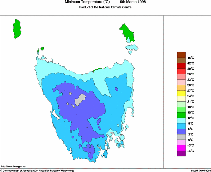 Daily minimum temperature for Tasmania