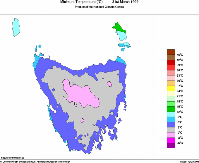 Daily minimum temperature for Tasmania