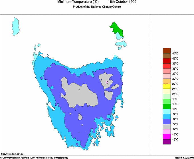 Daily minimum temperature for Tasmania