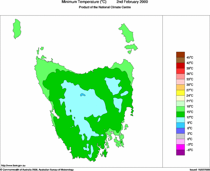 Daily minimum temperature for Tasmania