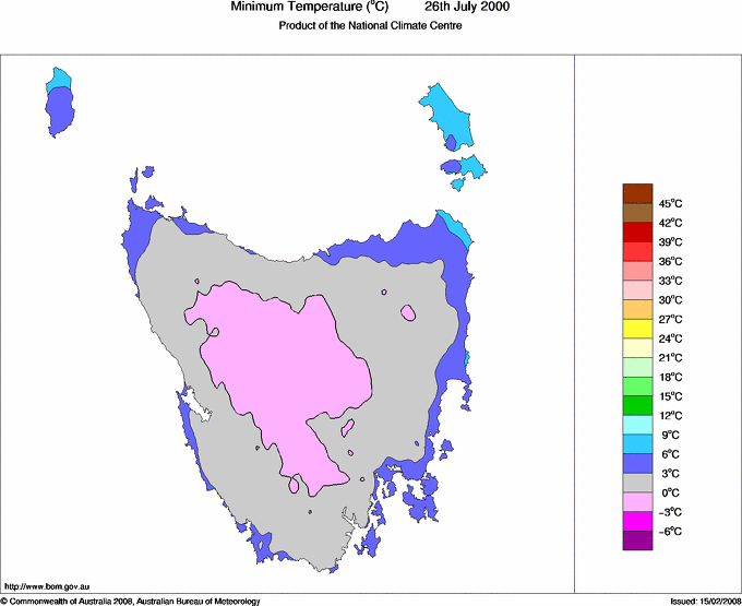 Daily minimum temperature for Tasmania