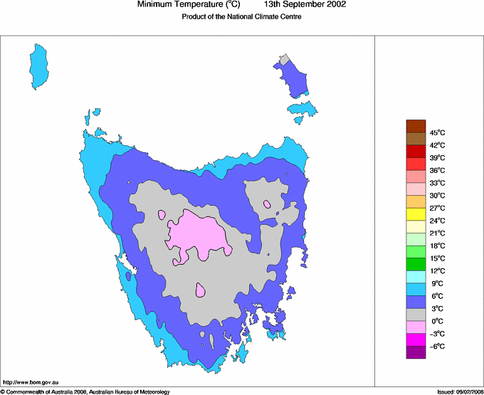 Daily minimum temperature for Tasmania