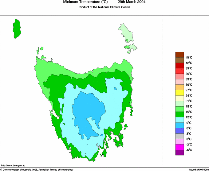 Daily minimum temperature for Tasmania