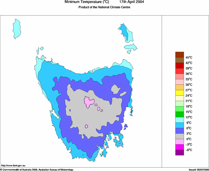 Daily minimum temperature for Tasmania
