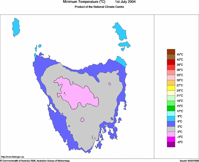 Daily minimum temperature for Tasmania