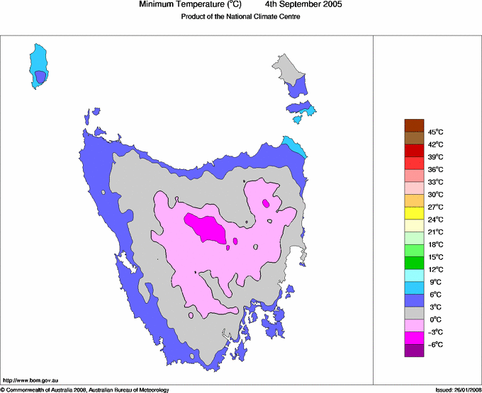 Daily minimum temperature for Tasmania