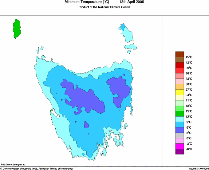 Daily minimum temperature for Tasmania