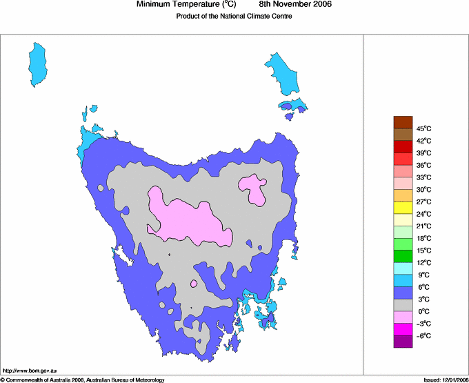 Daily minimum temperature for Tasmania