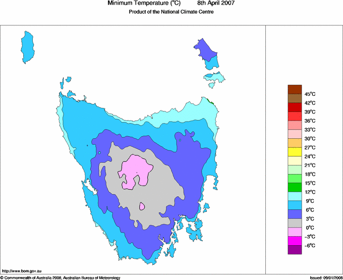 Daily minimum temperature for Tasmania