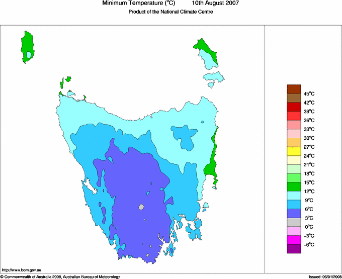 Daily minimum temperature for Tasmania