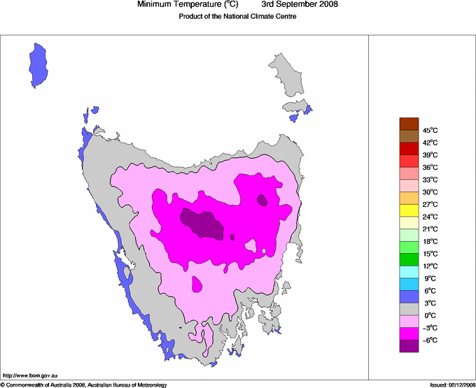 Daily minimum temperature for Tasmania