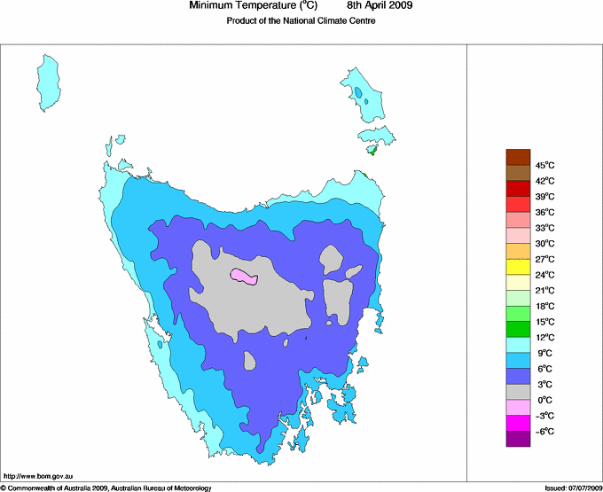 Daily minimum temperature for Tasmania