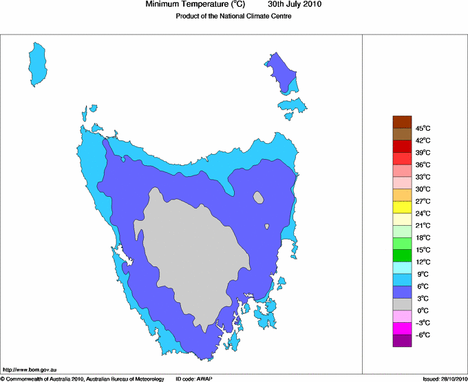 Daily minimum temperature for Tasmania
