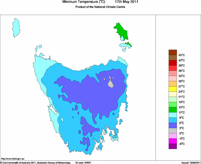 Daily minimum temperature for Tasmania