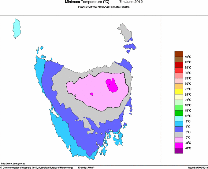 Daily minimum temperature for Tasmania