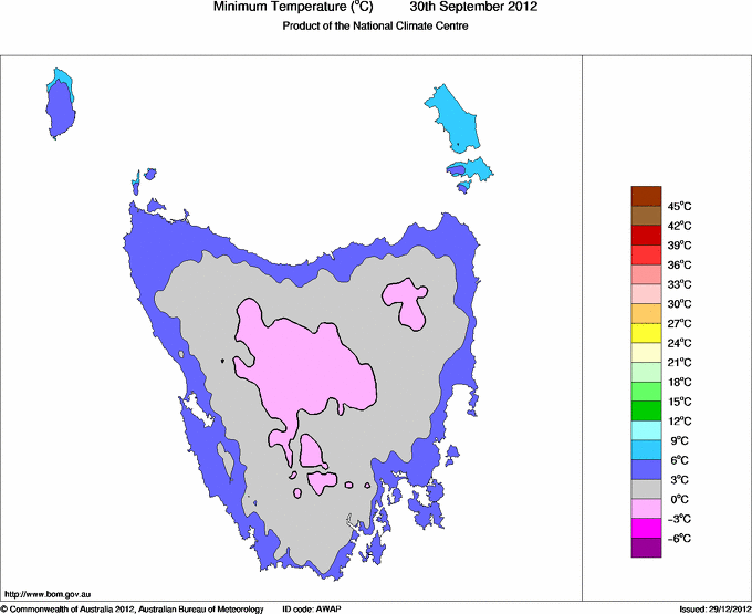 Daily minimum temperature for Tasmania