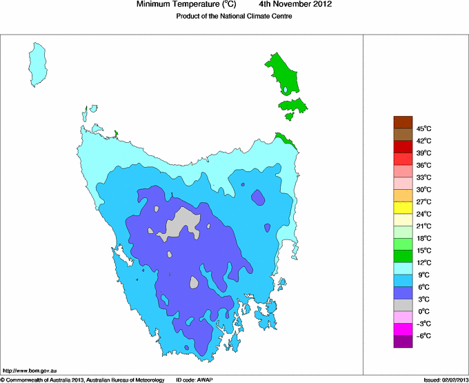 Daily minimum temperature for Tasmania