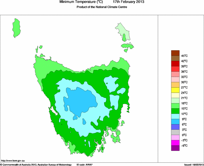 Daily minimum temperature for Tasmania