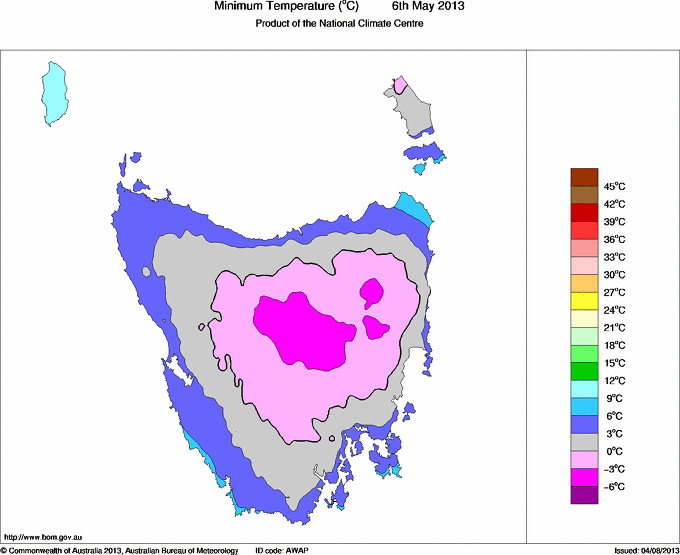 Daily minimum temperature for Tasmania