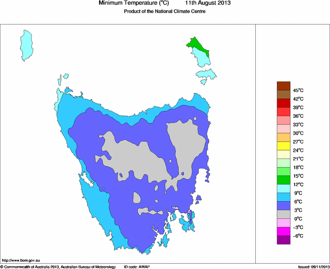 Daily minimum temperature for Tasmania