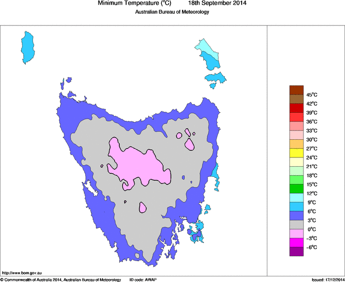 Daily minimum temperature for Tasmania