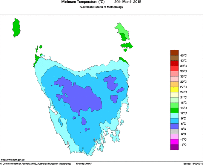 Daily minimum temperature for Tasmania