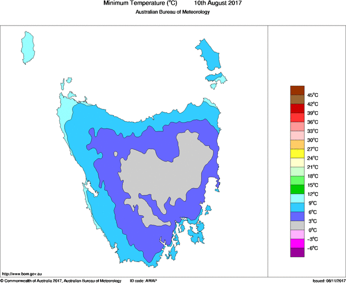 Daily minimum temperature for Tasmania