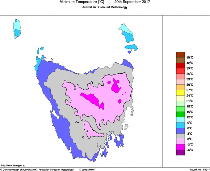 Daily minimum temperature for Tasmania