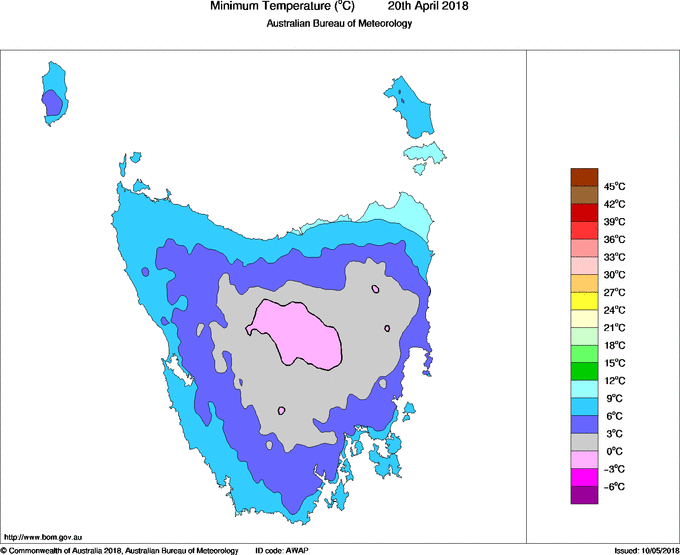Daily minimum temperature for Tasmania