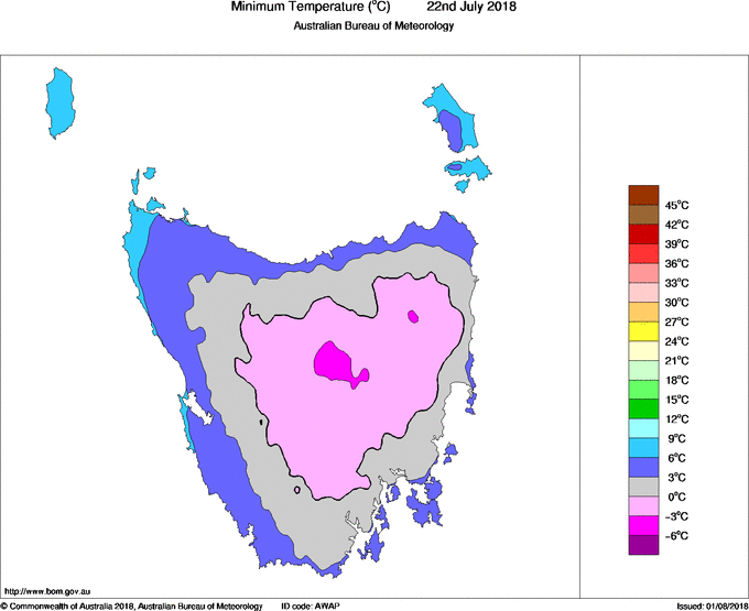 Daily minimum temperature for Tasmania