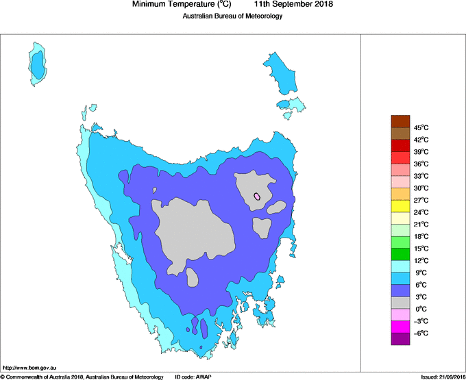 Daily minimum temperature for Tasmania