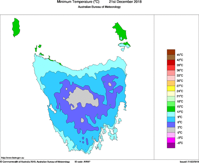 Daily minimum temperature for Tasmania