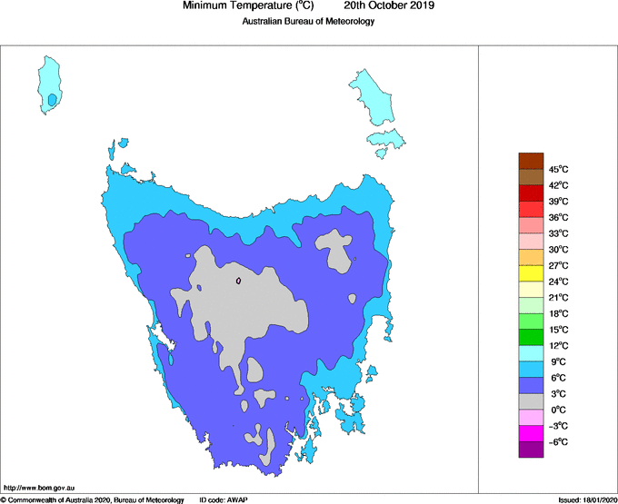 Daily minimum temperature for Tasmania