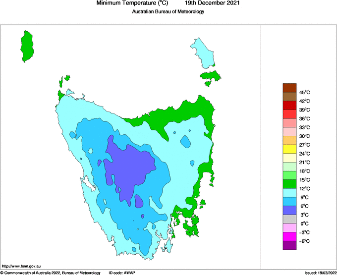 Daily minimum temperature for Tasmania