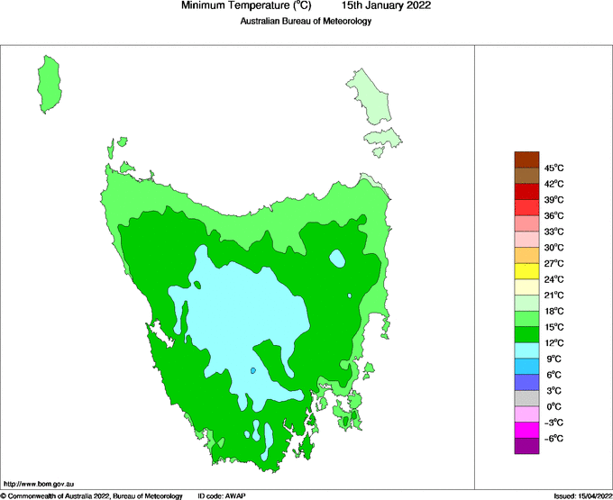 Daily minimum temperature for Tasmania