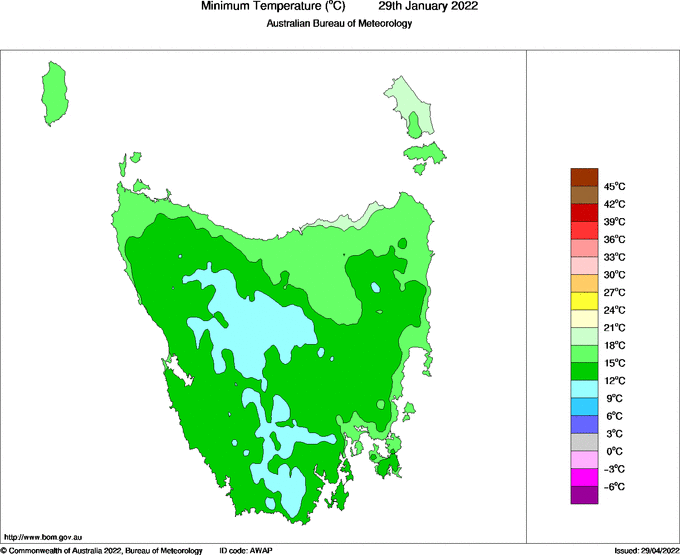 Daily minimum temperature for Tasmania