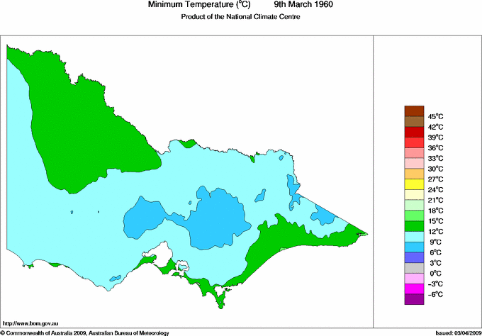 Daily minimum temperature for Victoria