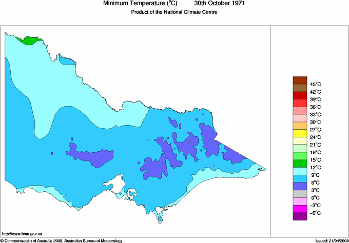 Daily minimum temperature for Victoria