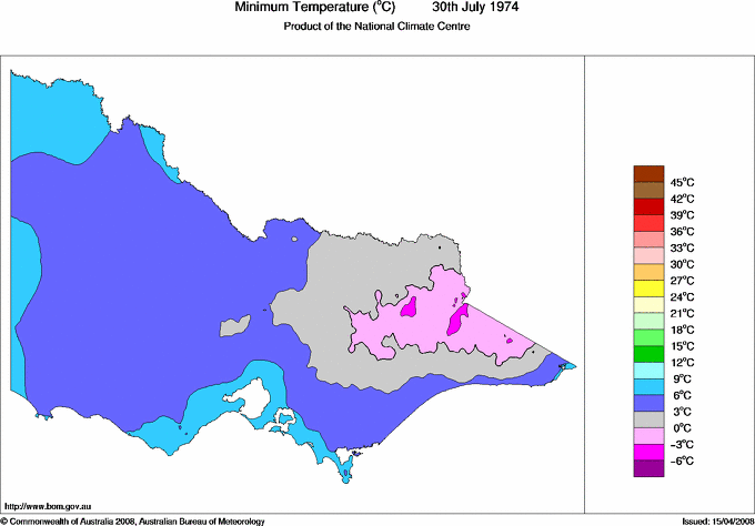 Daily minimum temperature for Victoria