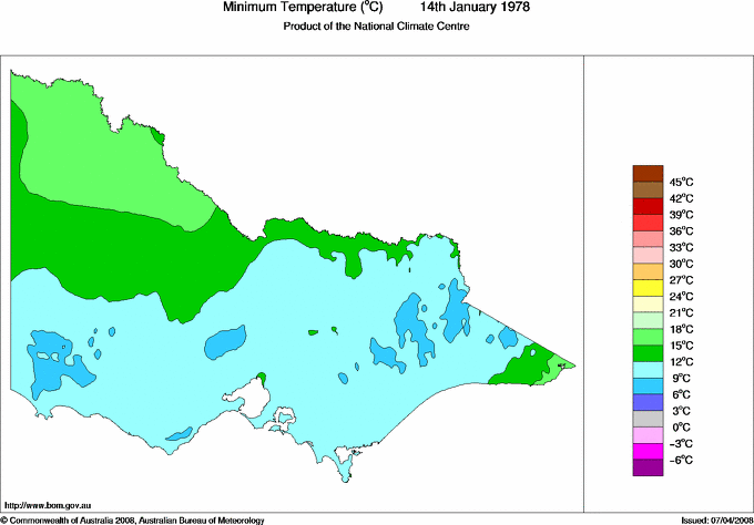 Daily minimum temperature for Victoria