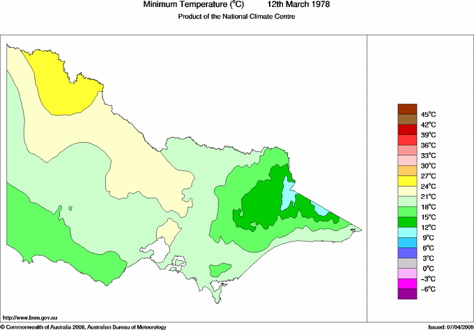 Daily minimum temperature for Victoria