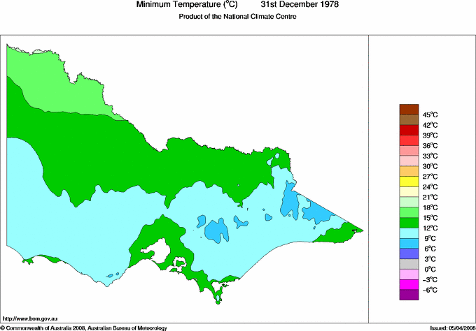 Daily minimum temperature for Victoria