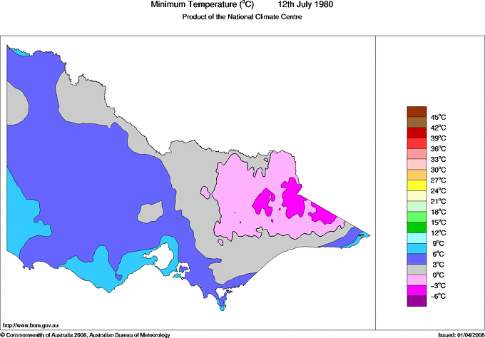 Daily minimum temperature for Victoria