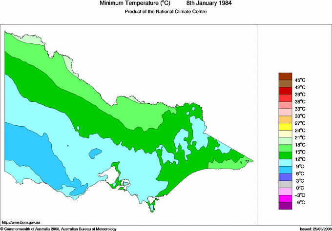 Daily minimum temperature for Victoria